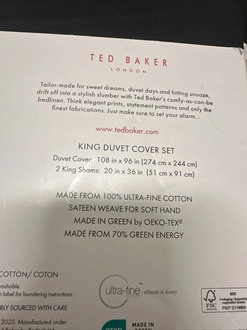 Ted Baker Duvet Cover Shams Set King 100% Cotton Sateen Solid Black New!! 400 TC